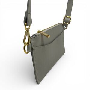 Boon Supply Gray Faux Leather Crossbody Mini Bag Gold Hardware 8"W x5.5"H